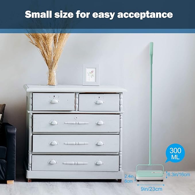 Eyliden Carpet Sweeper, Mini Size, Manual Sweeping, Mint | Lightweight, Hand Push - No Noise, Non-Electric, Easy Clener, Only for Carpet and Rug Cleaning