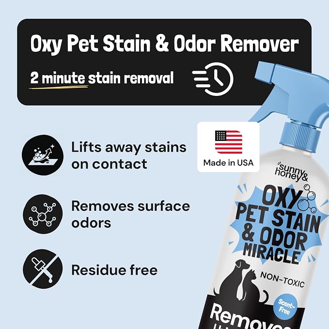 Sunny & Honey Oxy Stain Remover Cleaner Spray, Unscented, (32 fl oz) | Instant Stain & Odor Removal - Residue Free - Color Safe - Solution for Mattresses, Fabrics, Rugs, Carpets & Furniture