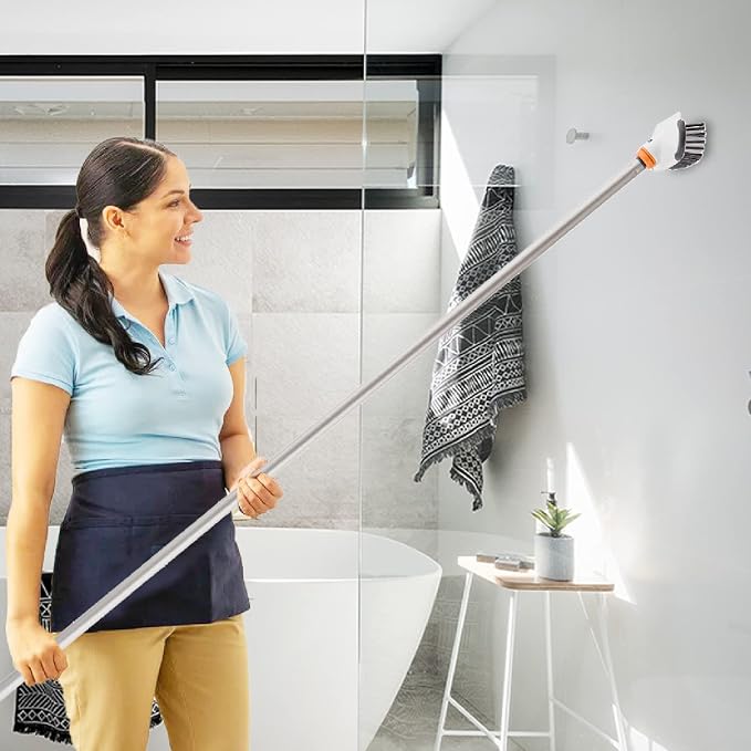Superio Deck Scrub Brush with Long Handle, Heavy Duty Stiff Bristles Grout Scrubber with Scraper - Cleans Hot Tub, Swimming Pool, Granite Tiles, Bathroom, Patio, Kitchen, Wall and Deck (54 Inches)