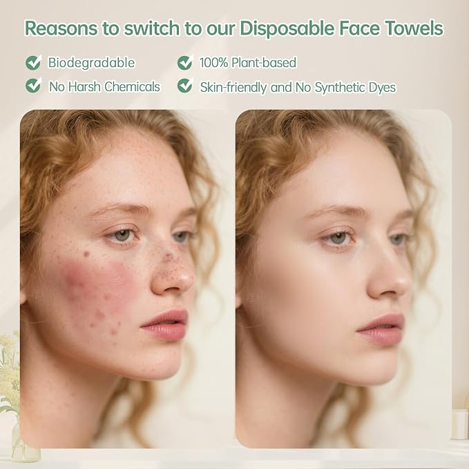Matern'ella Clean Face Towels Disposable Facial Washcloths XXL 100 Cts | Thickened Dry Wipes Facial Cleansing Makeup Remover Soft Face Towelettes for Sensitive Skin Unscented 100% Plant-based