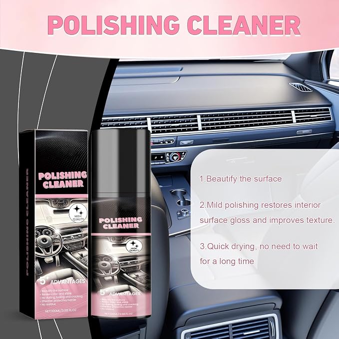 Car Interior Cleaner, Polishing Cleaner Detailer Spray for Car Detailing | Interior Detailer Spray, Interior Car Cleaner for Dashboards, Seats, Leather, Plastic, No Residue (3Pcs)