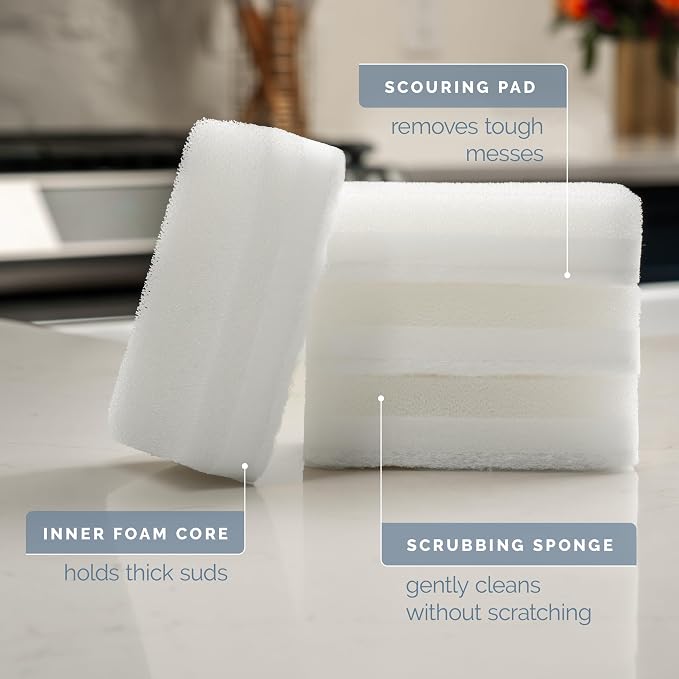 S&T INC. Dish Sponge, 8 Pack for Sponges Kitchen Refill, Multipurpose Cleaning and Dish Scrubber for Kitchen and Home, 4.3 Inches x 2.8 Inches x 1 Inch, White