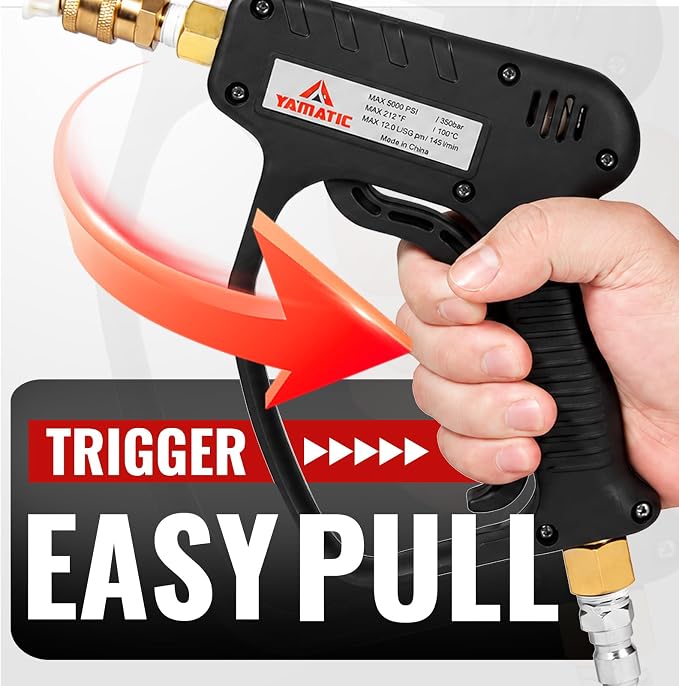 YAMATIC Short Pressure Washer Gun with Swivel, 5000 PSI Power Washer Wand Stubby Trigger Handle with 3/8" Plug & M22-14mm Male Inlet, 1/4" Quick Connect Outlet for Foam Cannon Car Wash