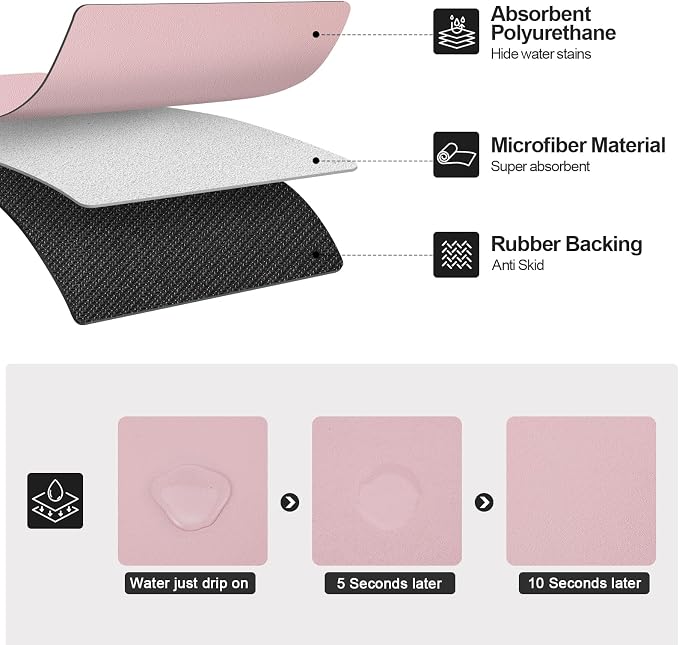 Ecotrim - Dish Drying Mat for Kitchen Counter | Coffee Bar Mat for Countertops | Heat Resistant Drainer Mat with Non-slip Rubber Backed | Hide Stain Kitchen Absorbent Draining Mat | Pink 18"x28"