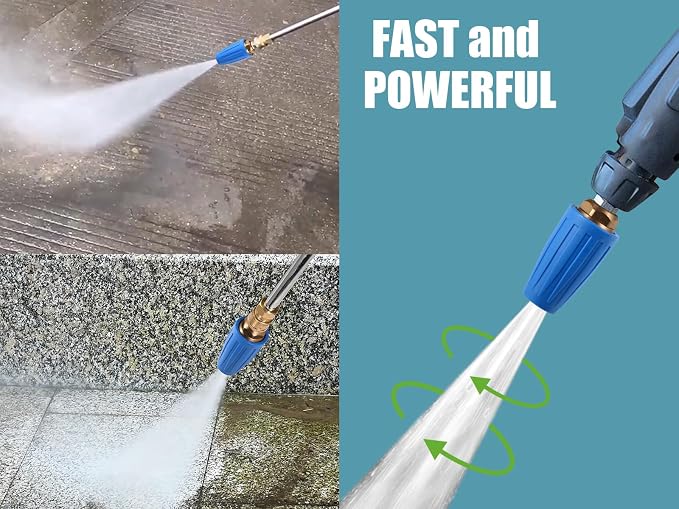 Turbo Nozzle Pressure Washer 4000 PSI Max Blue Rotating Turbo Nozzle | Power washer nozzle with 1/4 inch quick connect for cleaning brick, concrete, vinyl surfaces, driveways, patios and sidewalks