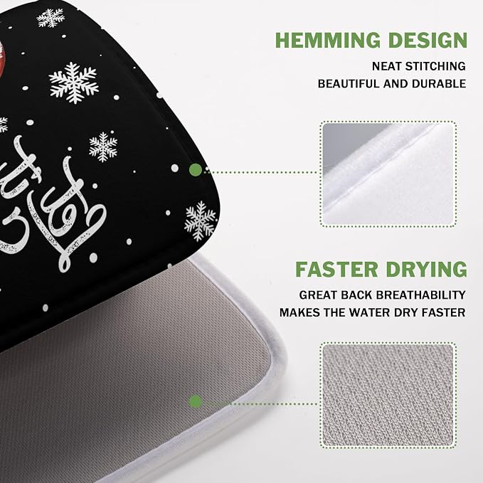 Winter Snowman Dish Drying Mat, Christmas Snow Dish Drying Mat for Kitchen Counter, Christma Cute Snowman Absorbent Fast Dry Dish Drainer Mat Protector Xmas Microfiber Dish Drying Pad 16x18 Inch