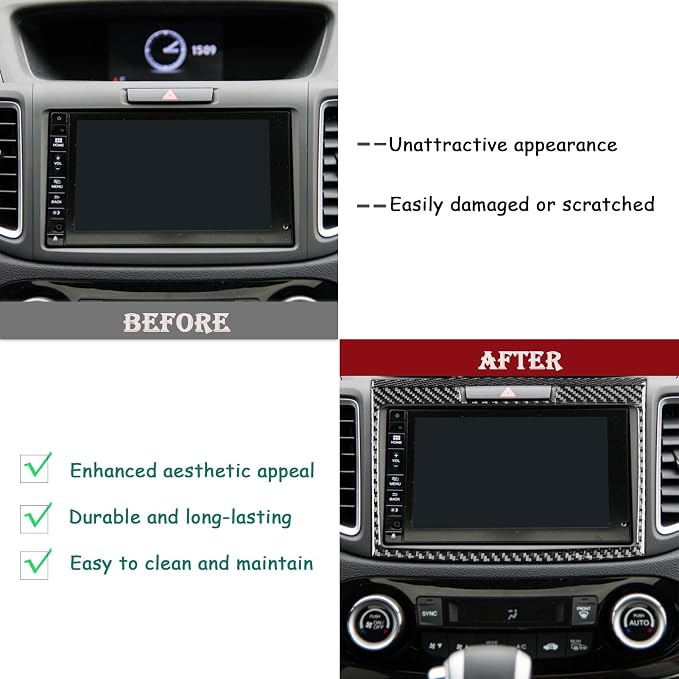 Real Carbon Fiber Trim for Honda CRV Accessories | for CR-V 2012 2013 2014 2015 2016 Central Console CD Player Panel Sticker Interior Thick Overlay Decal - B
