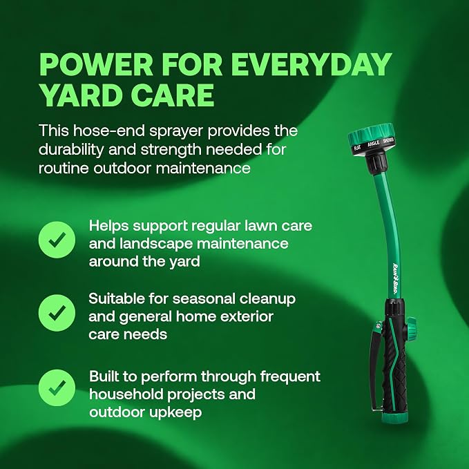 Rain Bird TRNZL8PWAND16 Watering Wand Garden Hose Nozzle, 16 Inch -Front Trigger with 8 Spray Patterns, Flow Control Knob, Trigger Lock, Non-Slip Ergonomic Grip, 3/4 Inch GHT Connection, Green & Black