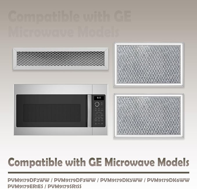 3Pcs Microwave Grease and Charcoal Filter Set Compatible with GE PVM9179DF2WW PVM9179DF3WW PVM9179DK5WW PVM9179DK6WW PVM9179ER1ES PVM9179SR1SS