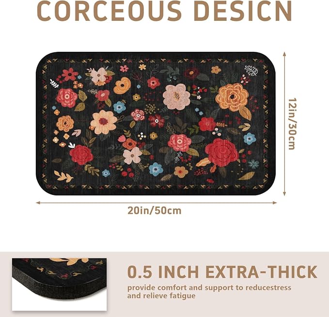 Vintage Floral Dish Drying Mat 12x20 Inch, Dish Mat Drying Kitchen Mats for Extra Large Absorbent Countertop, Aesthetic Boho Drying Matt Kitchen Counter Washable Heat Resistant Dish Drainer Rack Mat