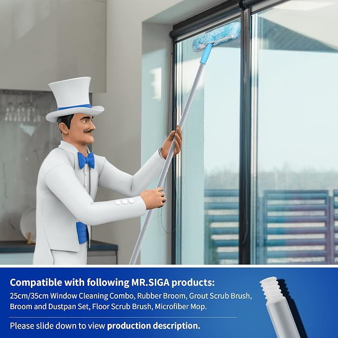 MR.SIGA Window Squeegee Extension Pole, 4 Pieces Aluminum Pole, 54.3 inch | Compatible with MR.SIGA professional window squeegee & microfiber windowscrubber
