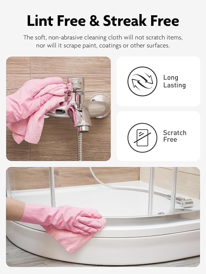 Fantasticlean Microfiber Cleaning Cloth Roll- 40 Sheets, 12" x 12" (Pink) | Super Absorbent, Lint-free, Tear-away Microfiber Towel Roll, for All-Purpose Cleaning, Reusable Alternative to Paper Towels
