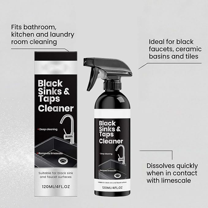 Premium Black Sink and Tap Cleaner Spray (120ml), Hard Water Stain & Limescale Remover for Matte Black Bathroom Faucets and Hardware, Gentle Descaler and Soap Scum Cleaner, Low Odor (2)