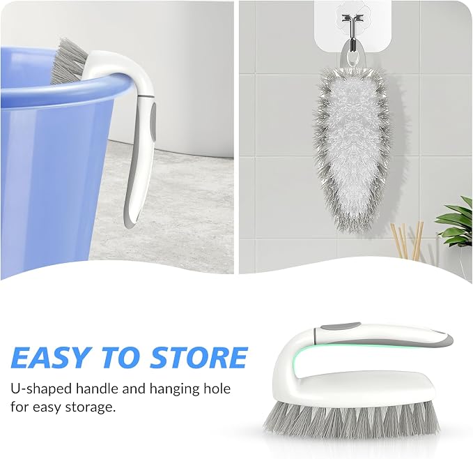 SetSail Heavy Duty Scrub Brush, 2 Pack Cleaning Brush Set, Grey White | Stiff Durable Bristles with Non-Slip Tpr Grip and Hanging Loop for Bathroom, Kitchen, Shower, Tub, Tile, Carpet.