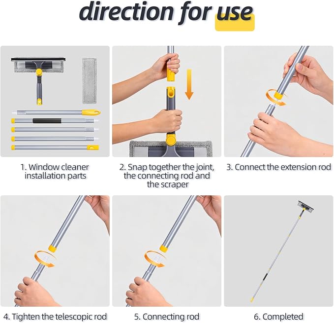 Masthome 77" Squeegee for Window Cleaning | 2-in-1 Window Cleaning Kit, 180° Lockable Rotating Head, Adjustable Pole for High Window