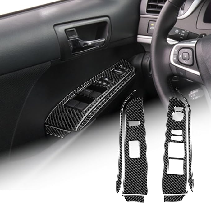 Real Carbon Fiber Trim for Toyota Camry Accessories | for 2012 2013 2014 Door Glass Lifting Control Panel Window Switch Panel Sticker Interior Thick Overlay Decal 6PCs
