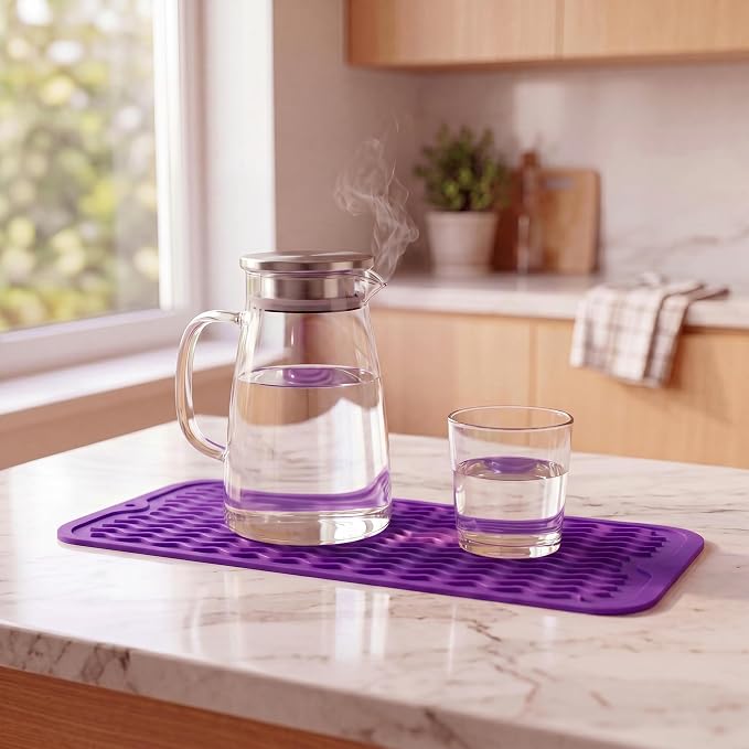 MicoYang Silicone Dish Drying Mat for Multiple Usage,Easy clean,Eco-friendly,Heat-resistant Silicone Mat for Kitchen Counter,Sink,Bar,Bottle,or Cup Purple M 17 inches x 6 inches