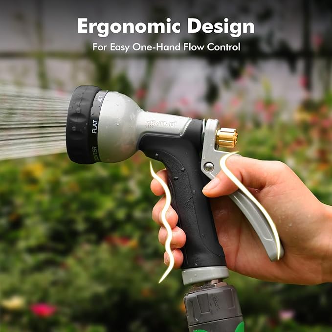RESTMO Garden Hose Nozzle Heavy Duty, Rear Trigger Water Sprayer, Black | 7 Adjustable Spray Patterns, Durable Metal, Flow Control, Ideal for Plants & Lawns Watering, Cars & Pets Washing