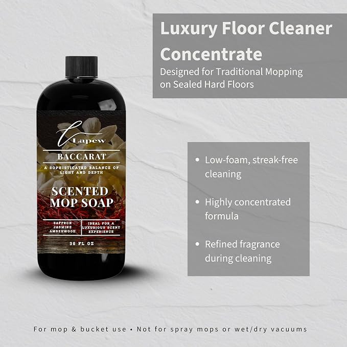 Lapew Baccarat Scented Mop Soap - Luxury Floor Cleaner Concentrate for Mopping Tile, Laminate, Vinyl & Hardwood | Streak-Free, Low-Foam | 36 oz