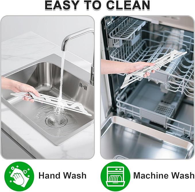 HANZENMA Triangular Sink Rack, Multi-Functional Rack Above the countertop, Foldable Sink Drying mat, Heat-Resistant, Non-Slip, and Rust-Proof Dish Rack (White)