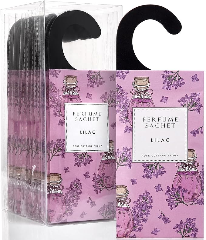 Large 12 Packs Lilac Hanging Scented Sachets Long-Lasting Closet Deodorizer Air Freshener Fabric Refresher Odor Eliminator for Drawer Home Fragrance Gift Set