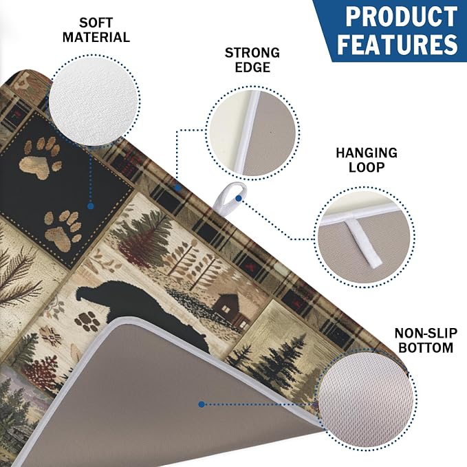 Giwawa Black Bear Dish Drying Mat Forest Cabin Decorative Dishes Pad 18x24 Inch Absorbent Fast Dry Dish Drainer Rack Mats for Kitchen Counter Sink
