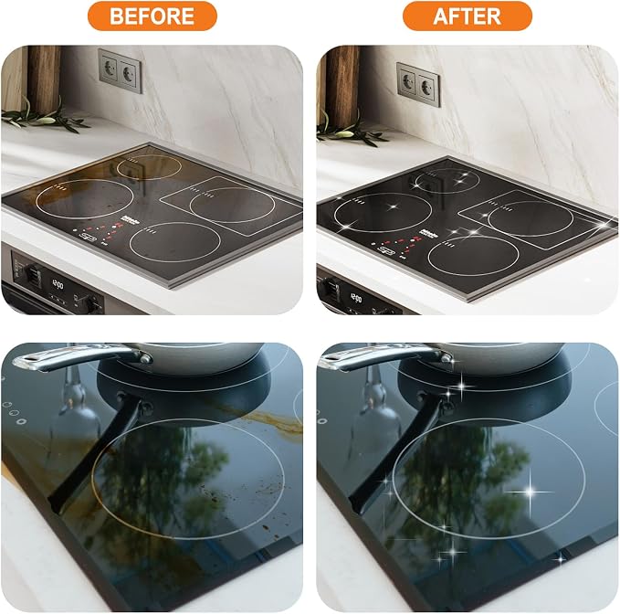Meuvcol Glass Stove Top Cleaner Kit, 12 Oz Glass Cooktop Cleaner Non-Abrasive, Stove Oven Cleaner & Polish For Ceramic, Electric, Induction, Flat Top Stovetop, Gas - With Scrubbing Pad, Scraper, Cloth