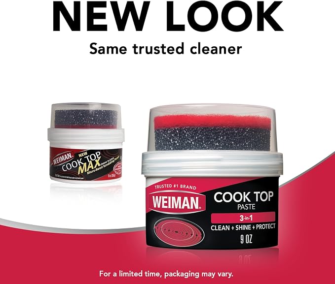 Weiman Cooktop Cleaner Paste, Easily Remove Burned-On Food, Grease and Watermarks, Leaving Your Glass Cook Top Sparkling