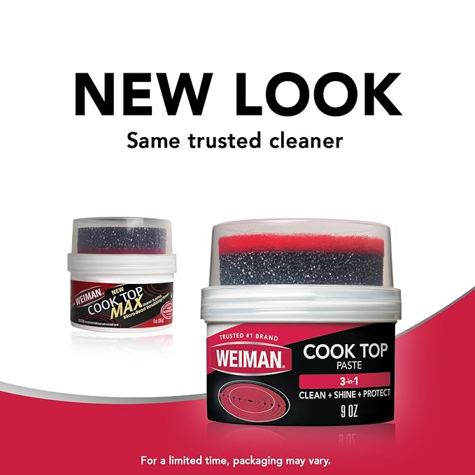 Weiman Cooktop Cleaner Paste, Easily Remove Burned-On Food, Grease and Watermarks, Leaving Your Glass Cook Top Sparkling