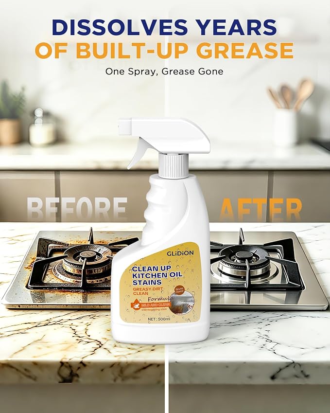 Heavy Duty Kitchen Degreaser Spray, All-Purpose Grease Cleaner for Range Hood, Stove, Countertop, Microwave & Backsplash, Non-Corrosive Safe Formula with Foam Sprayer, 16.9 Fl Oz * 2PCS