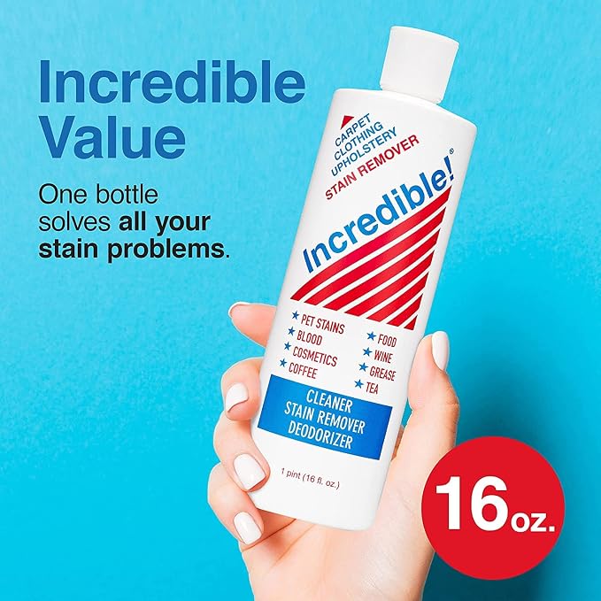 INCREDIBLE! Stain Remover | Instant Spot Remover for New & Old Stains | Cleaner, Stain Removal, Deodorizer - For Blood, Red Wine, Coffee, Urine & Pet Stains | Carpets, Laundry & Upholstery | 2 Pack