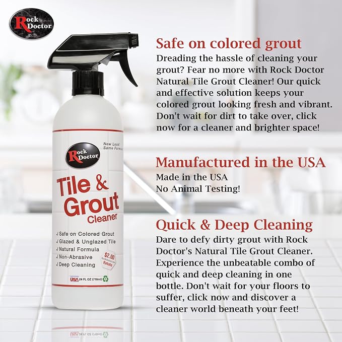 Rock Doctor Tile and Grout 24oz.Rock Doctor Natural Tile and Grout Cleaner, Remove Stains Dirt, Oil, and Soap Scum, Heavy Duty Non-Abrasive Tile Cleaner, Natural Formula, Pack of 2 2/pack