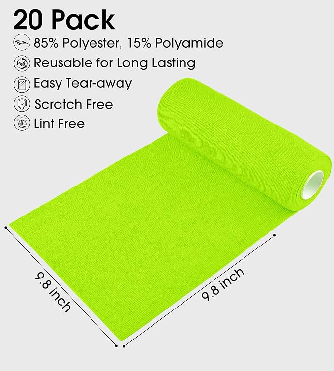 KitchLife Microfiber Cleaning Cloth Roll - Tear-Away Reusable Microfiber Paper Towels, Lint-Free, Washable, 20 Sheets for Kitchen, Car, Dishes, and Sensitive Surfaces (Neon Green)