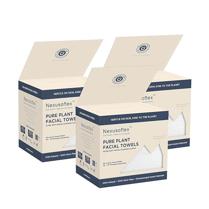Premium Disposable Face Towels, 10"x12" XL, 90gsm Ultra-Thick 100% USDA Biobased Facial Towel, Gentle for All Skin Types, Magnetic Closure Box with Visibility Window (3 packs of 50ct)