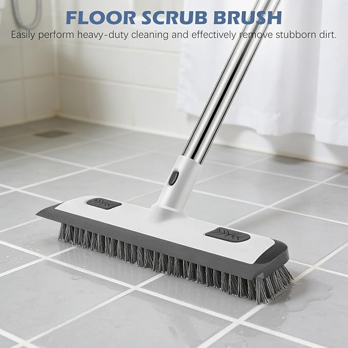 SetSail 4-in-1 Tile Tub Floor Scrubber with Floor Scrub Brush, White Grey | with 3 Detachable Replacement Brush Head, Multi-Angle Cleaning Locks at 45°, 90°, 180° for Bathroom Kitchen Walls Tub Tile