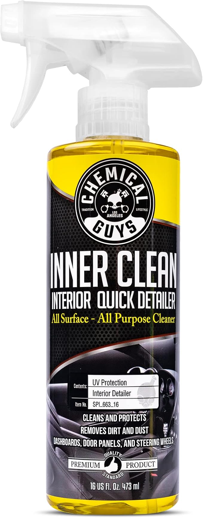 Chemical Guys, InnerClean Interior Quick Detailer & Protectant Spray, 16 oz | Spray-and-wipe detailer cleans and refreshes dashboards, door panels, seats and trim, leaving a non-greasy finish