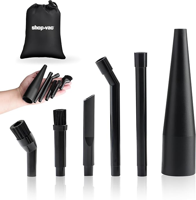 Shop-Vac Micro Cleaning Nozzle Kit, 1-1/4" Vacuum Attachments, 6 Pieces | Detailed-Cleaning Attachments for Compact Wet Dry Shop Vacuum, Storage Bag Included