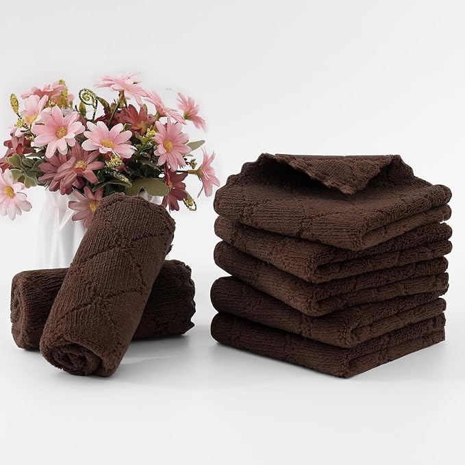 Homaxy 18 Pack Kitchen Dish Cloths (10 x 10 Inches, Brown), Super Soft and Absorbent Coral Velvet Dish Towels, Nonstick Oil Fast Drying Microfiber Cleaning Cloth, No Lint Household Dishcloths