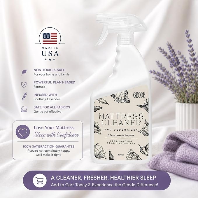 GEODE Mattress Cleaner & Deodorizer – Natural Enzyme Formula for Stain & Odor Removal, Sweet Lavender Aroma, Eco-Friendly & Non-Toxic, Safe for All Fabrics (32fl oz)