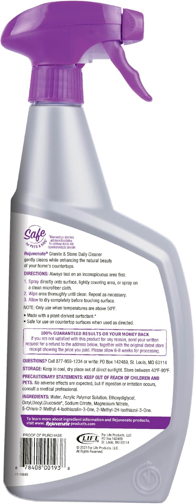 Rejuvenate Granite & Stone Daily Cleaner Cleans Sealed Stone Countertops Including Granite, Marble, Quartz And Onyx Removing Dirt, Grease And Oil And Restoring Shine, 32 Ounces