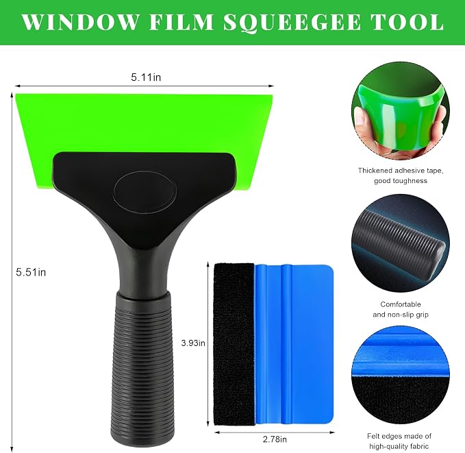 Yourkar 4 PCS Window Tint Kit Tools, Professional Vinyl Wrap Kit with Plastic Squeegee & Felt Squeegee, Universal Privacy Film Installation Tint Tools for Vehicle Glass Home (Blue+Green)