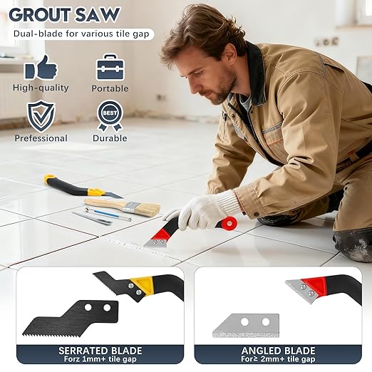 33 Pack Grout Removal Tool Kit, Tile & Caulk Remover Tools with Grout Saws, Scrapers & Blades - Ideal for Floor Tile Grout Cleaning, Bath & Shower