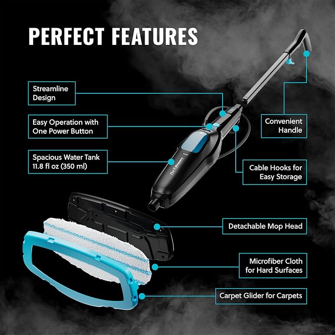 PurSteam Multi-Surface Steam Mop Floor Cleaner for Hardwood, Tile & Carpet | Multi-Surface Floor Cleaner for Hardwood, Tile, Laminate & Carpet | Fast Heating, Lightweight & Chemical-Free Cleaning