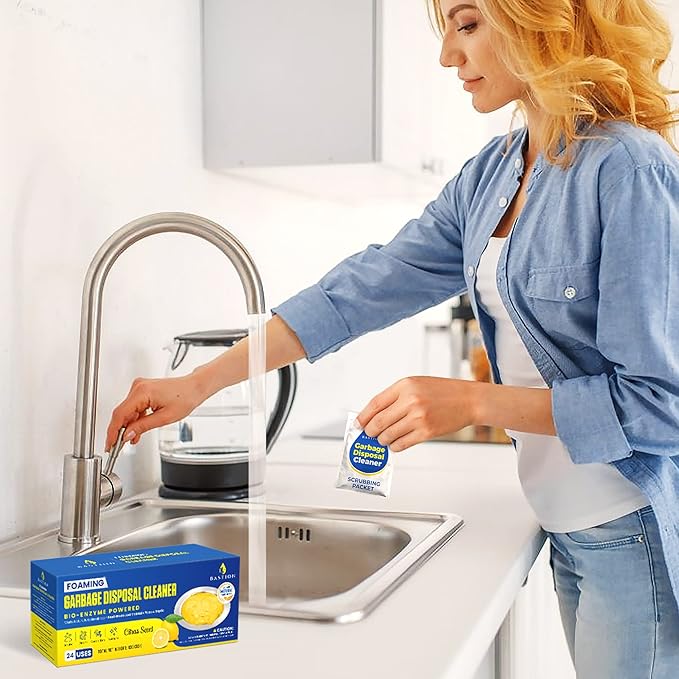 Bastion Garbage Disposal Cleaner and Deodorizer - 24-Count (1-Year Supply) Foaming Lemon Scented Kitchen Sink Freshener Pods & Drain Odor Eliminator Disposer Care