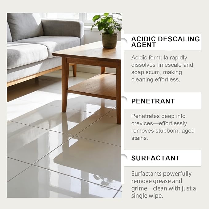 Grout & Tile Cleaner Spray 10.14 fl.oz with Sponge, Foam | Acidic foam spray for ceramic and porcelain tile grout, helps clean hard water and rust stains, includes sponge, dual nozzle
