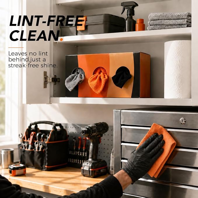 UNIMADE Microfiber Cleaning Cloth, 150 Pack Microfiber Towels for Cars | Reusable Paper Towels Lint Free Shop Rags with Box for Home Kitchen Automotive, 11"x 9", Grey & Orange & Black