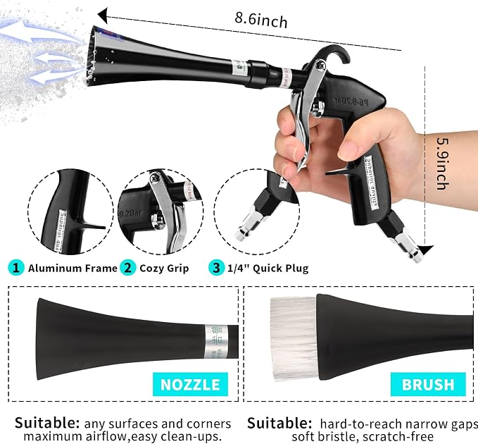 GOCCIDA Tornado Dry Cleaning Gun Detailing Interior Dryer Air Blow Gun | High Pressure Blower Gun,Car Detailing Kit Interior Cleaner,Car Detailing Tools for Car Quickly Blasts Dirt Works with Air