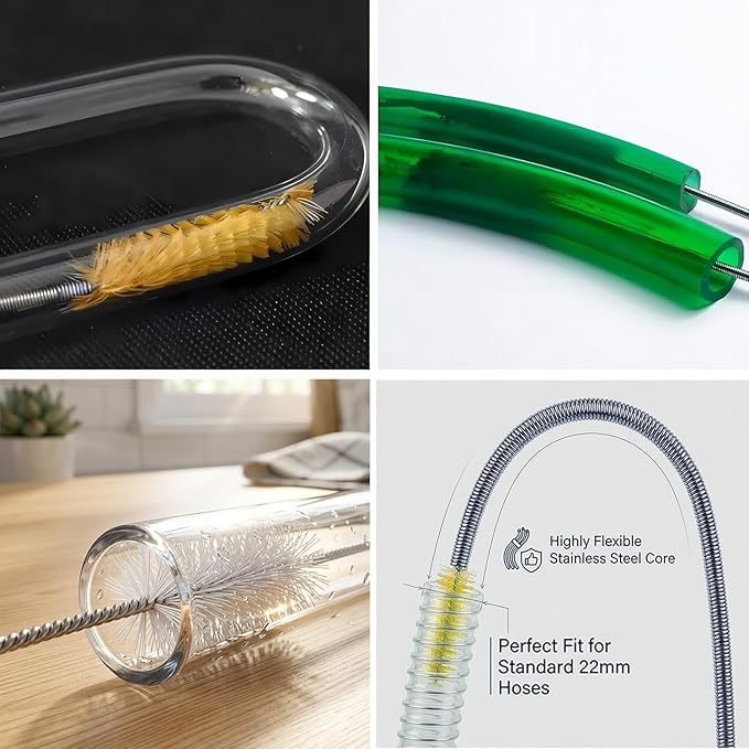 67" Flexible Drain Brush Set, Double Ended Long Hose Pipe Cleaner with 2 Pcs 8.2" Straw Cleaning Brushes, Nylon Tube Cleaner Tool for Refrigerator Defrost, Aquarium Filter, Sink Drain