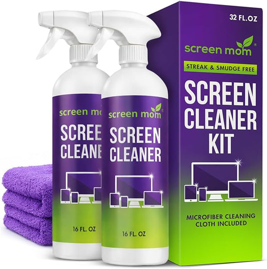 Screen Mom Screen Cleaner Spray 2 Pack-16oz for TV, Car, Laptop & Computer | Streak-Free Formula, Alcohol & Ammonia-Free, Safe for TVs, OLED Glass Tablets & Phones, Gentle Cleaning, No Residue Finish