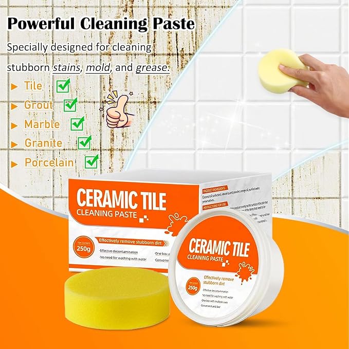 Tile & Grout Cleaner Paste, Bathroom Cleaner Fast Acting Non Toxic Cleaning Paste for Shower Tile, Ceramic, Granite, Porcelain, Marble Floor, Appliances & Fixtures, Removes Old Stains-250g